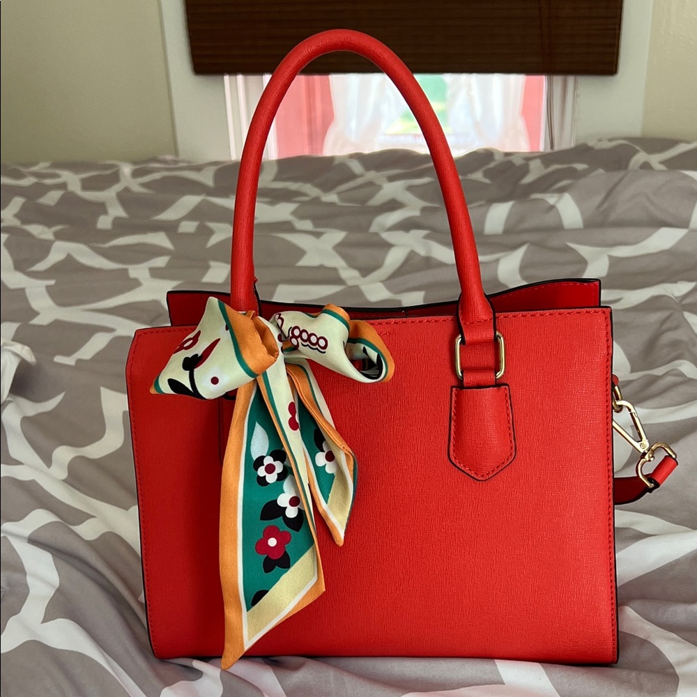 Marshalls Vibrant Red Satchel with Floral Scarf